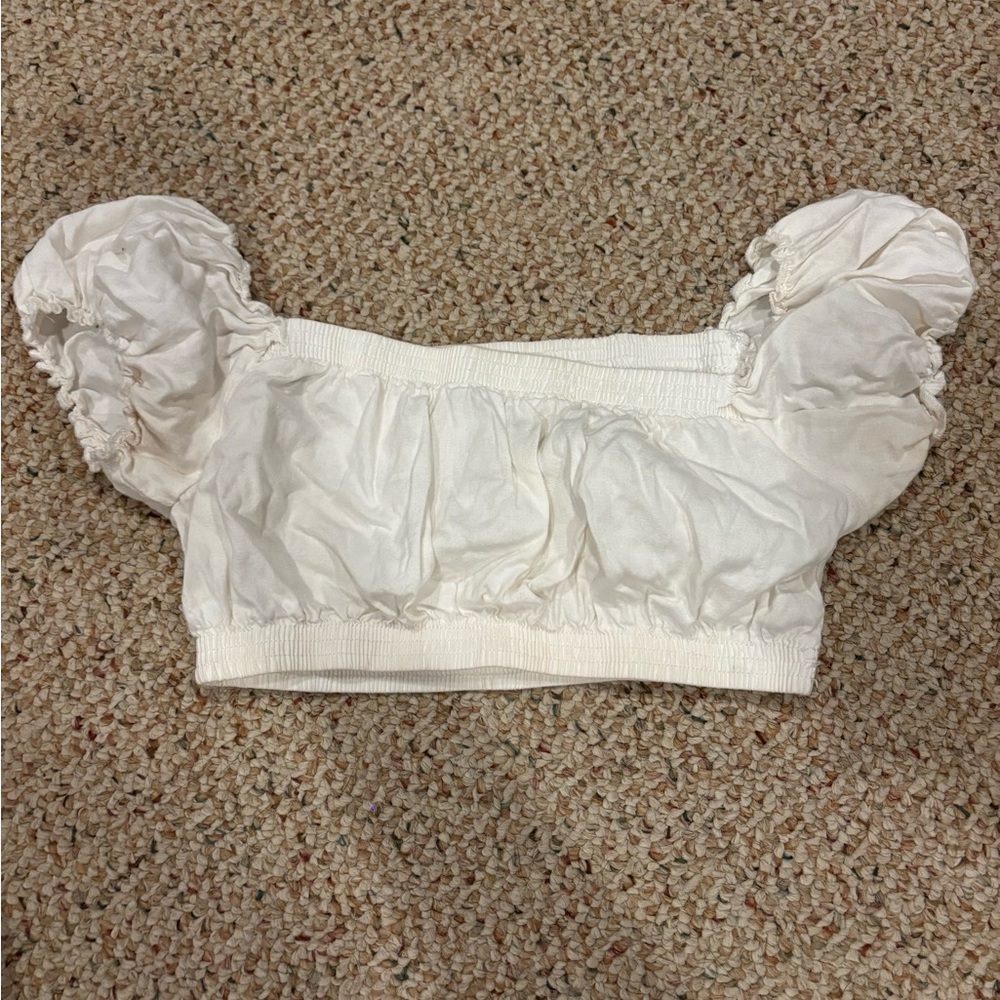Brandy Melville White Puff Sleeve Crop Top